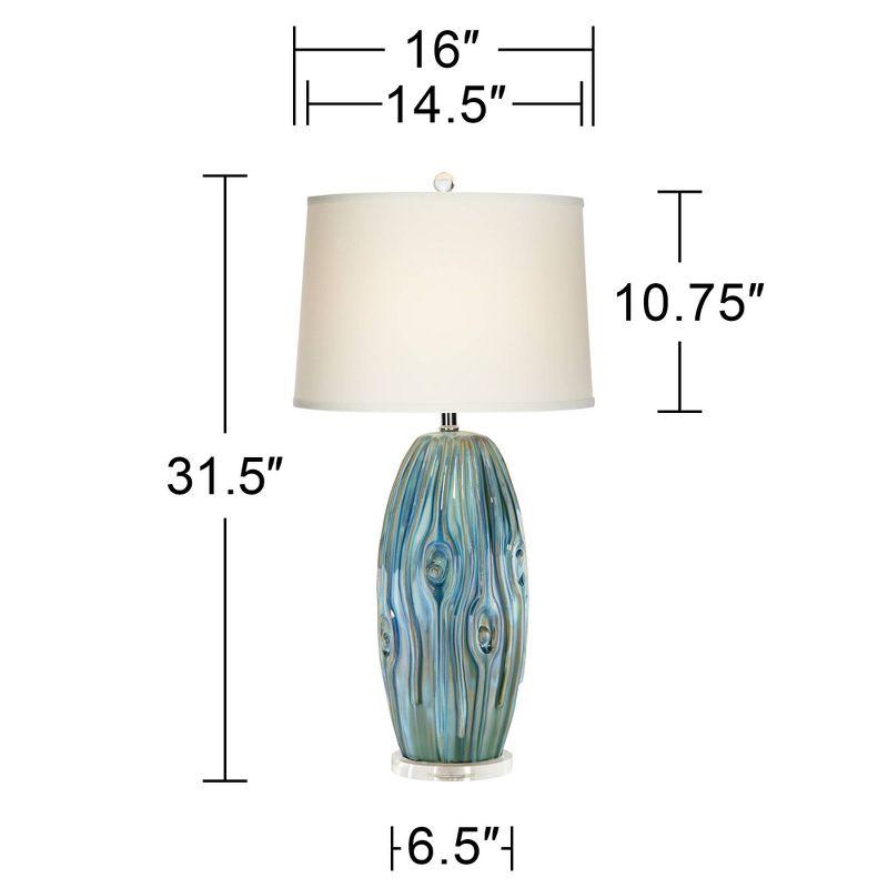 Possini Euro Design Eneya Modern Coastal Table Lamp 31" Tall Ceramic Blue Green Swirl Glaze Neutral Oval Shade for Bedroom Living Room Nightstand Home