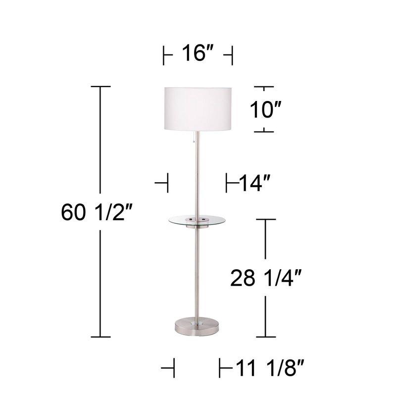 360 Lighting Caper Modern Floor Lamp with Tray Table 60 1/2" Tall Brushed Nickel USB and AC Power Outlet Off White Fabric Drum Shade for Living Room