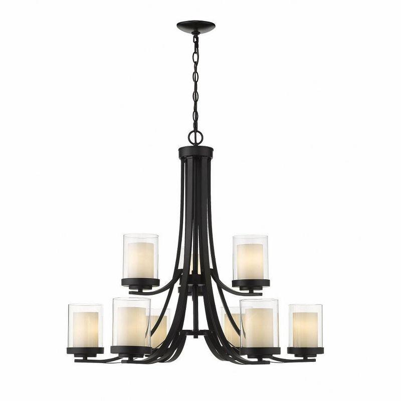 Sophisticated Matte Black Chandelier with Opal & Clear Glass Shades