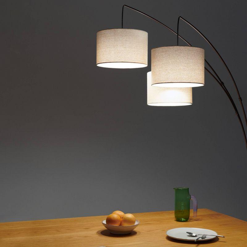Brightech Trilage 84 in. Mid-Century Modern 3-Light Adjustable LED Arched Standing Floor Lamp with 3 Fabric Drum Shades