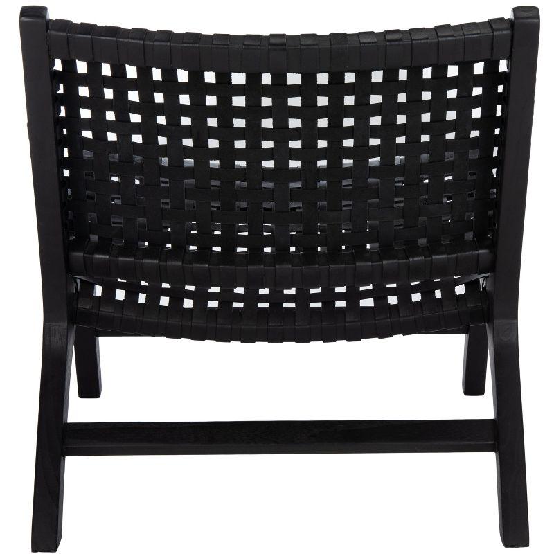 Luna Black Leather Woven Accent Chair with Sungkai Wood Frame