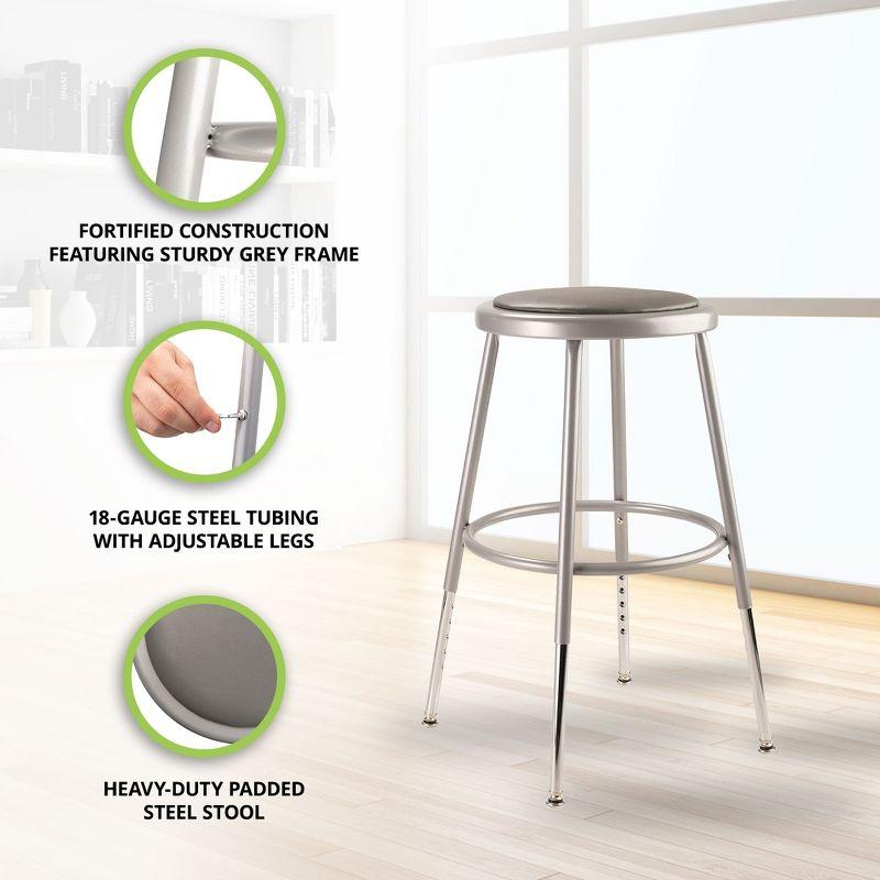 Adjustable Metallic Grey Steel Stool with Vinyl Padded Seat