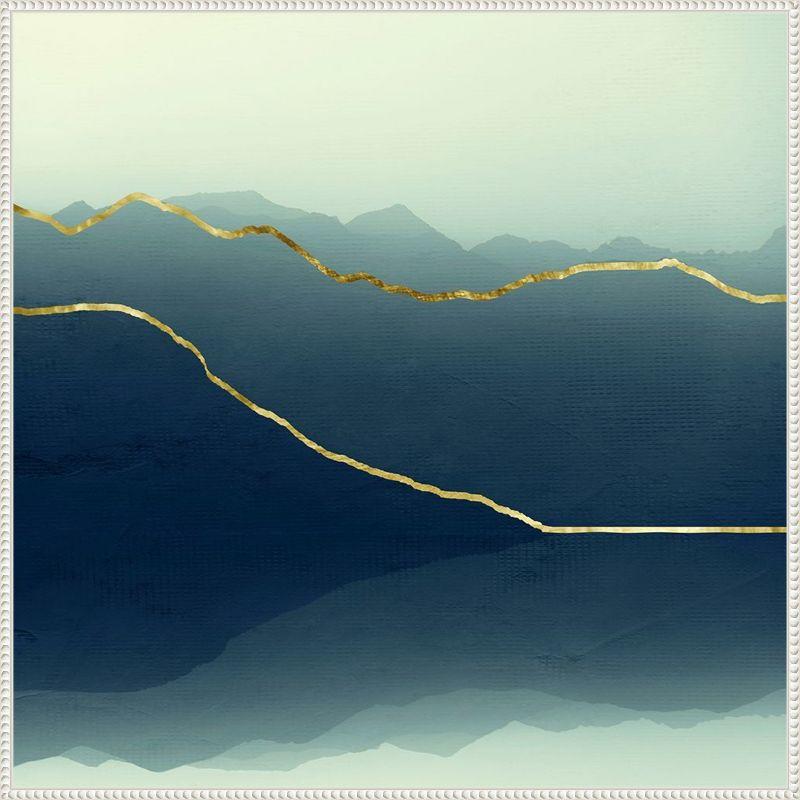 Gold Lined Blue Abstract Mountain Framed Canvas Art