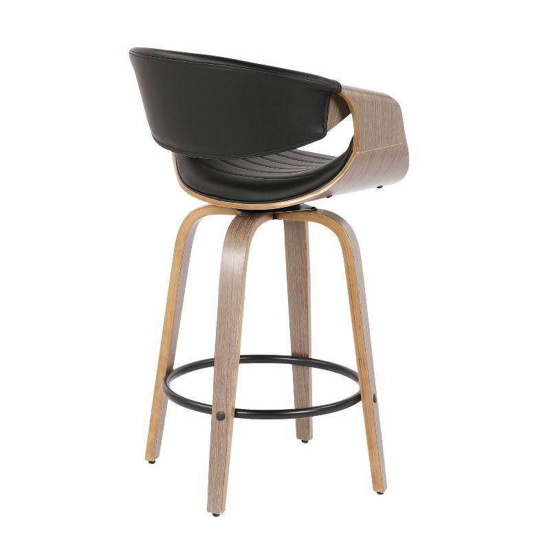 Walnut and Black Mid-Century Modern Swivel Counter Stool