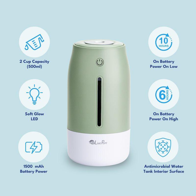 LivePure Aqua Glo Cool Mist Humidifiers for Bedroom. Small Humidifier for Babies, Nursery, Plants, Office. Ultrasonic Cool Mist Humidifier w/ Quiet