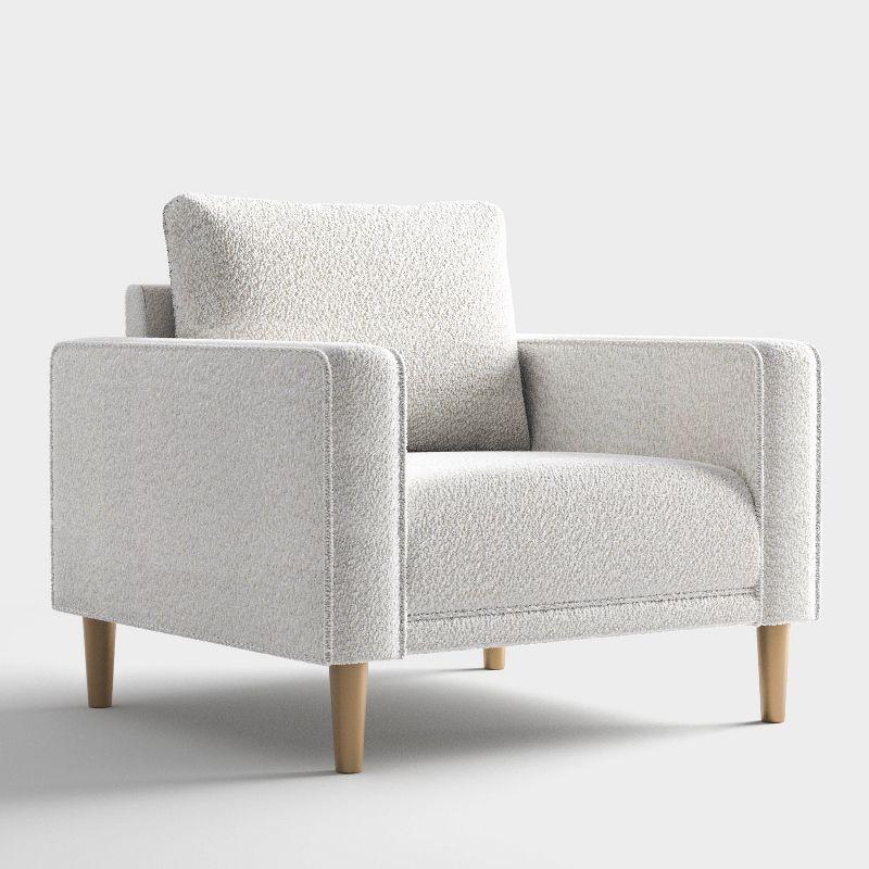 HOMES: Inside + Out Purebliss Modern Boucle Fabric Track Arm Accent Chair: Kiln-Dried Frame & Gold Legs