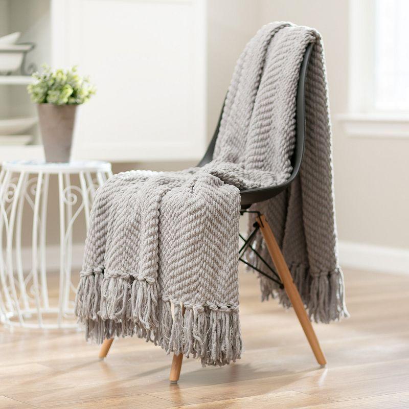 Chanasya Textured Knit Throw Blanket with Tassels