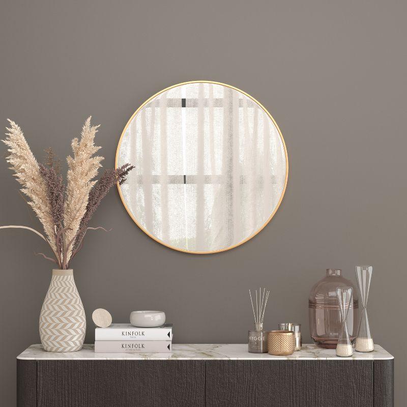 30" Round Gold Aluminum Framed Accent Mirror