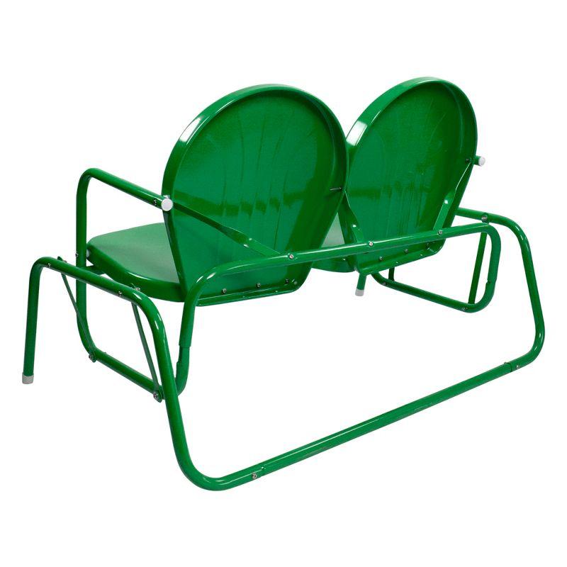 Green Retro Metal Double Glider Patio Chair with Powder-Coated Finish