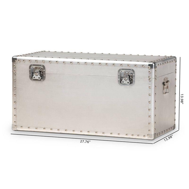 Baxton Studio Serge Metal Storage Trunk Silver: No Assembly, Spot Clean, 150lb Capacity, All Ages