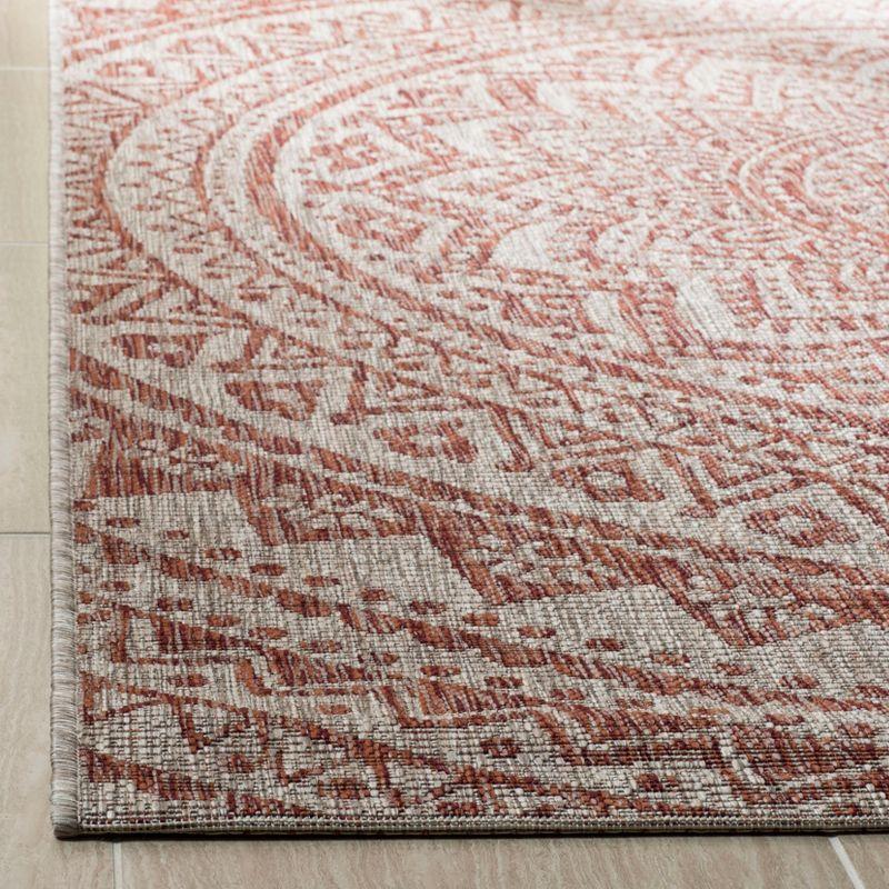 Josiah Floral Medallion 5'3" Square Indoor/Outdoor Rug in Light Beige/Terracotta