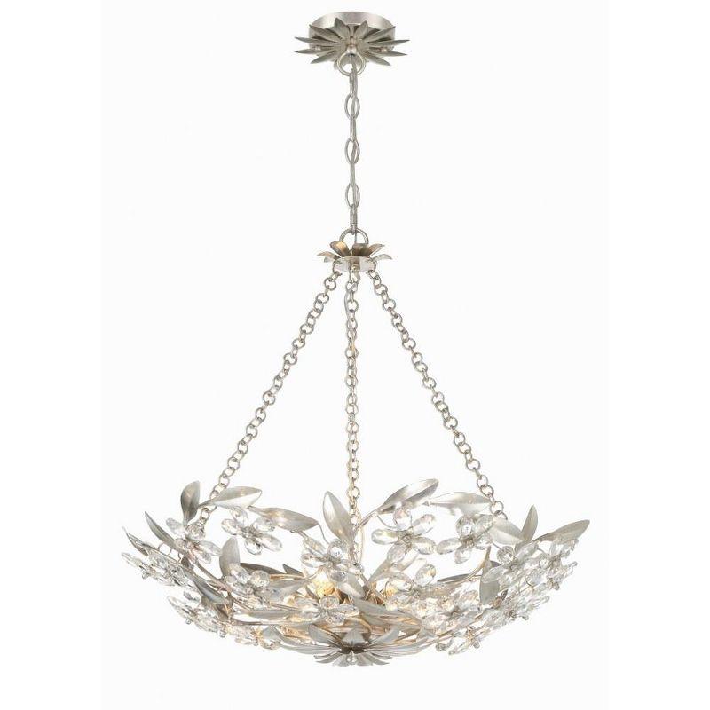 Antique Silver Crystal 6-Light Floral Chandelier