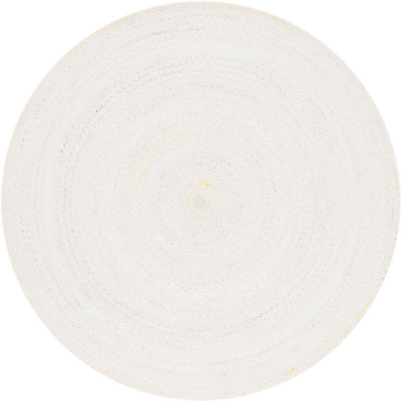 Ivory and Yellow Round Braided Reversible Wool Area Rug