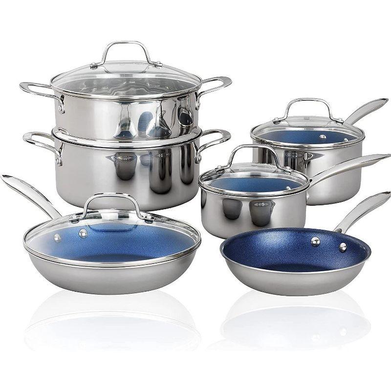 Granitestone Blue 10-Piece Nonstick Stainless Steel Cookware Set