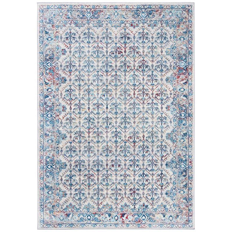 Heirloom Ivory & Blue Round Synthetic Area Rug, 6'x9'