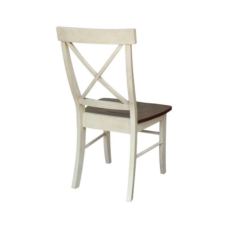 Set of 2 X Back Chairs with Solid Wood Seats Antiqued Almond/Espresso - International Concepts: Hardwood High Back Dining Furniture