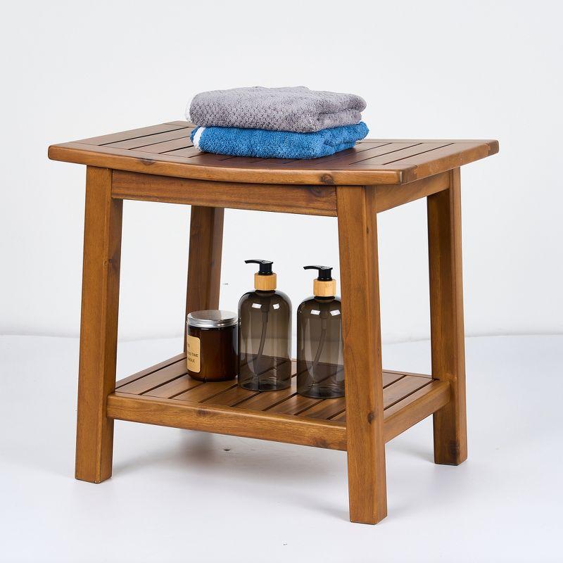 Upolana 20 in. W x 14 in. D x 18 in. H Rectangular Shower Bench in Teak with Storage Shelf