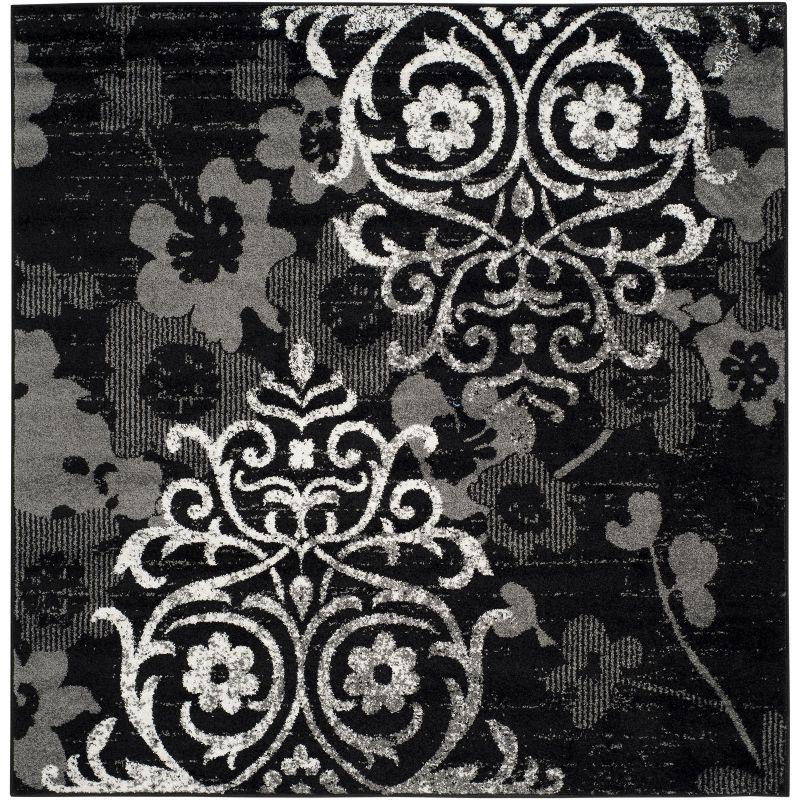Adirondack ADR114 Non-Shedding Power Loomed Indoor Accent Rug - Black/Silver - 4'x4' - Safavieh
