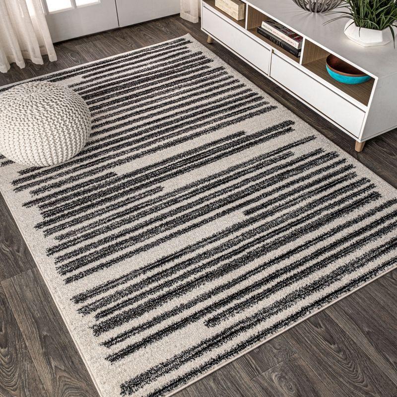 Mid-Century Moroccan Stripe 4'x6' Cream/Black Synthetic Area Rug