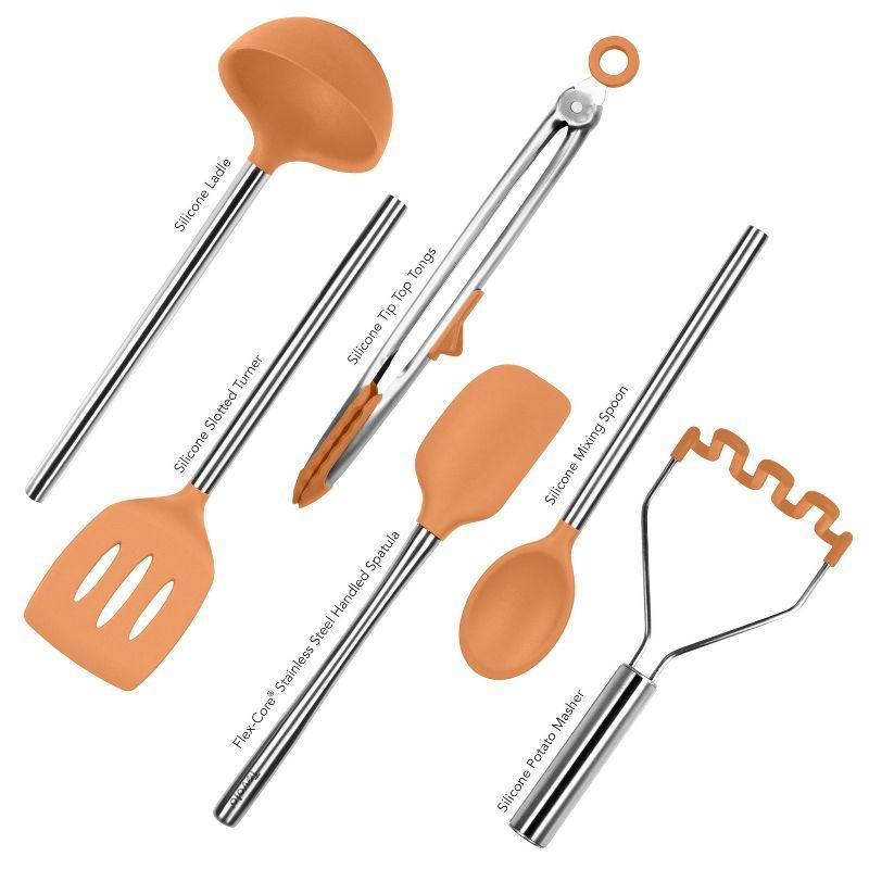 Tovolo 6pc Silicone and Stainless Kitchen Utensil Set Apricot Orange: Cooking Utensils for Adults, Hand Wash