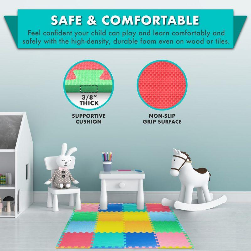 Prosource Kids Solid Floor Play Mat 3/8-in, 16 Sq Ft - 16 Tiles, Assorted