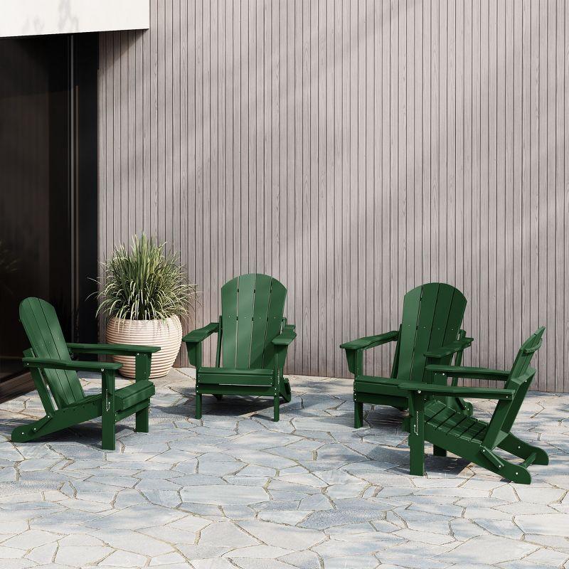 WestinTrends Malibu HDPE Outdoor Patio Folding Adirondack Chair (Set of 4), Dark Green