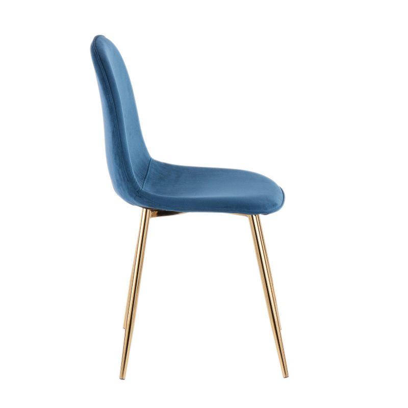 Set of 2 Pebble Contemporary Dining Chairs Gold/Blue - LumiSource: Velvet Upholstery, Chrome-Plated Finish, Metal Legs