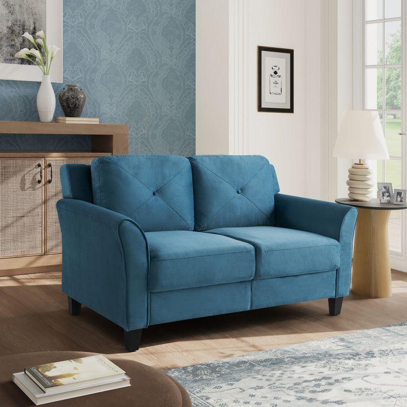 Harper Blue Microfiber Tufted Loveseat with Flared Arms