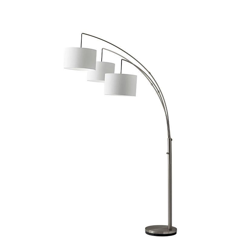 Trinity Brushed Steel 74'' Adjustable Arc Floor Lamp with White Shades