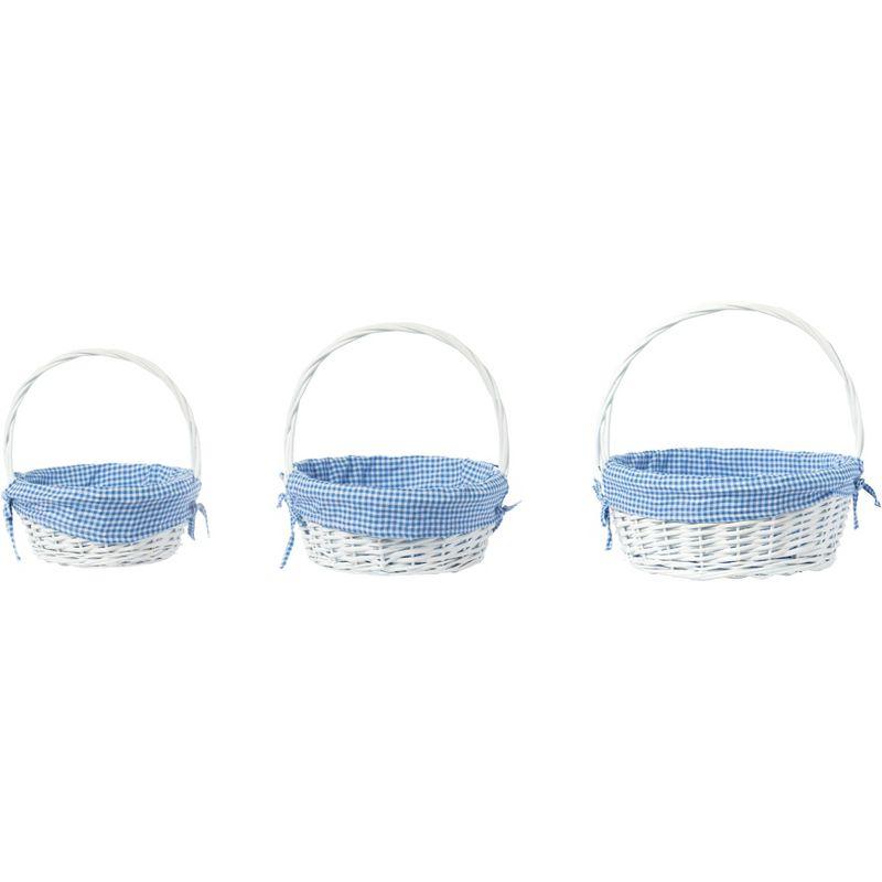 Vintiquewise White Round Willow Gift Basket, with Gingham Liner and Handle