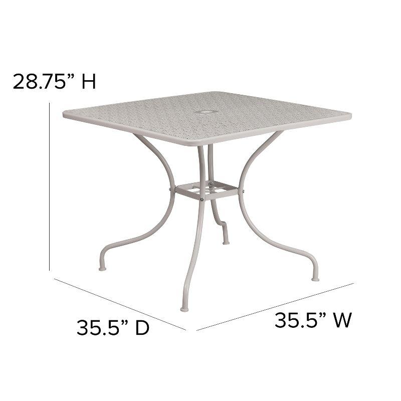Flash Furniture Oia Commercial Grade 35.5" Square Light Gray Indoor-Outdoor Steel Patio Table with Umbrella Hole