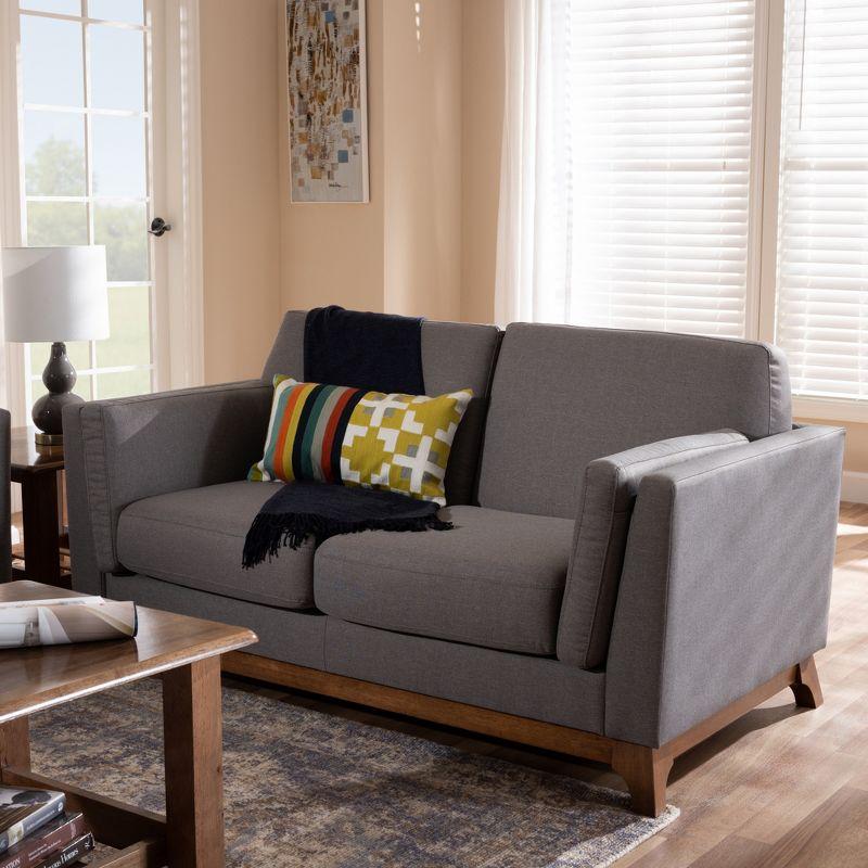 Sava Gray Fabric Upholstered Walnut Wood 2-Seater Loveseat