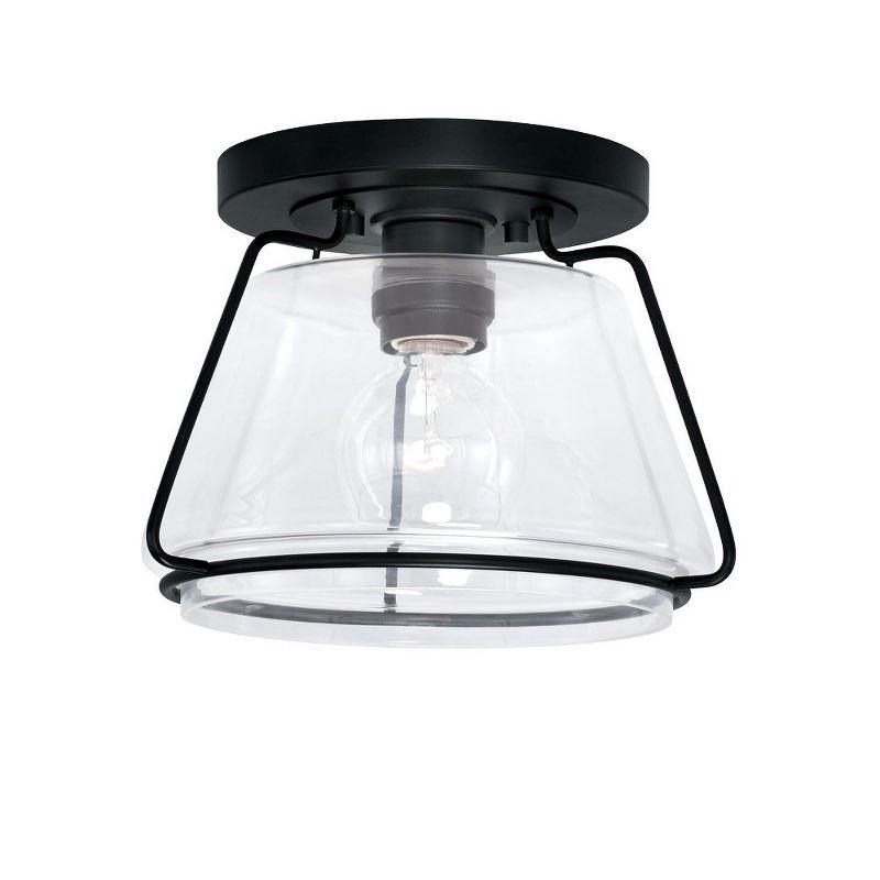 Vintage Lantern-Inspired Matte Black and Clear Glass 1-Light Flush Mount