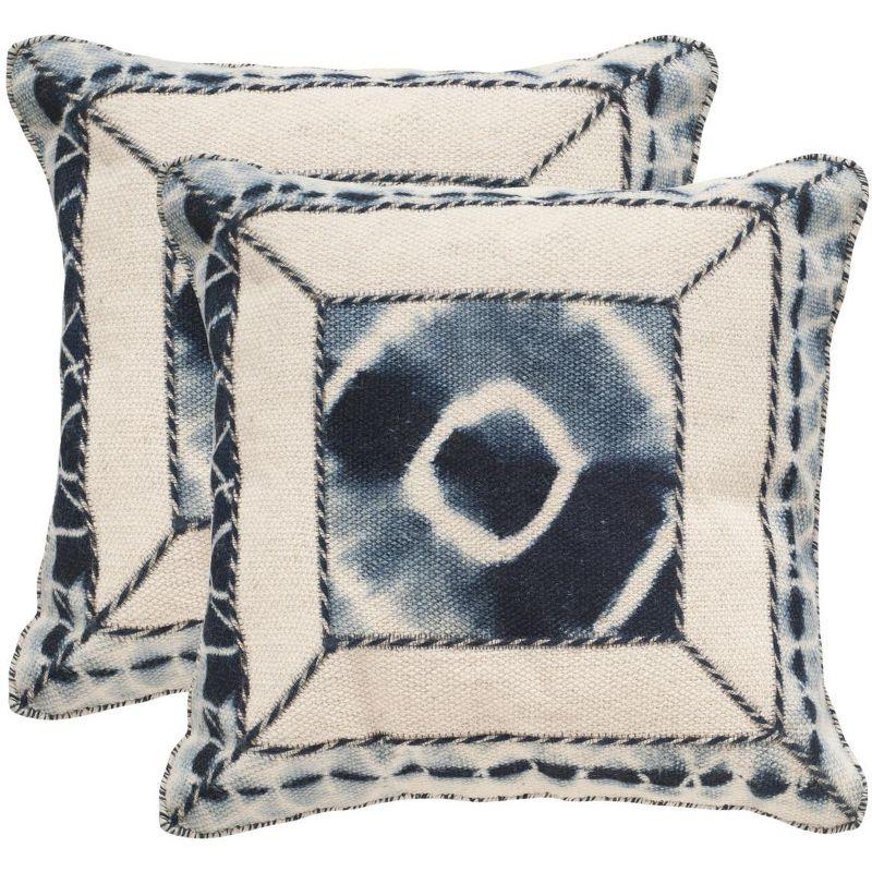 Medina Blue Square Ikat Embroidered Pillow Set