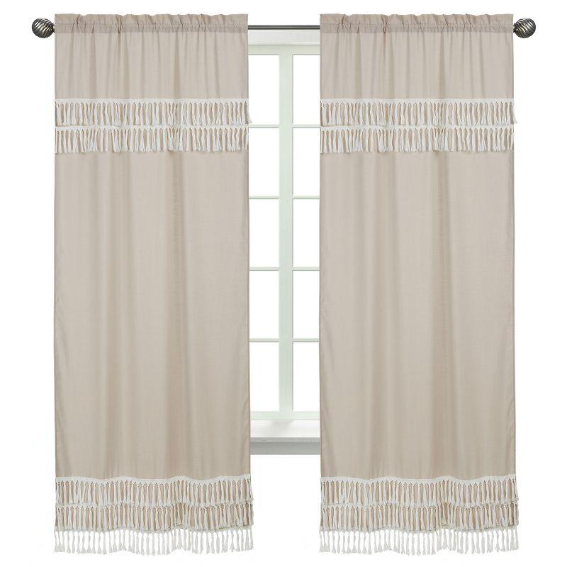 Botanical Leaf Linen Semi-Sheer Rod Pocket Curtain Panels (Set of 2)