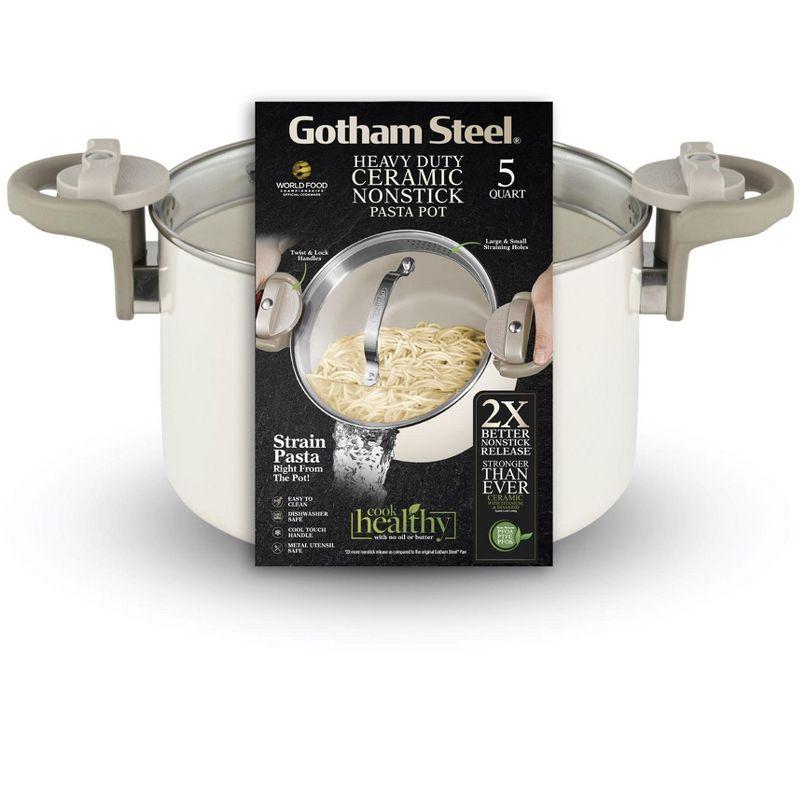 Gotham Steel Naturals Cream Ultra Nonstick Ceramic 5 Qt Pasta Pot with Strainer and Twist & Lock Handles