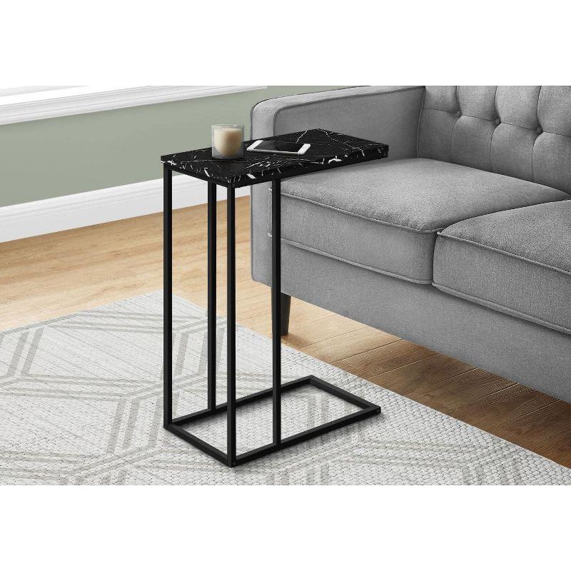Monarch Specialties Accent Table C-Shaped End Side Snack Living Room Bedroom Metal Laminate Black Marble Look Contemporary Modern