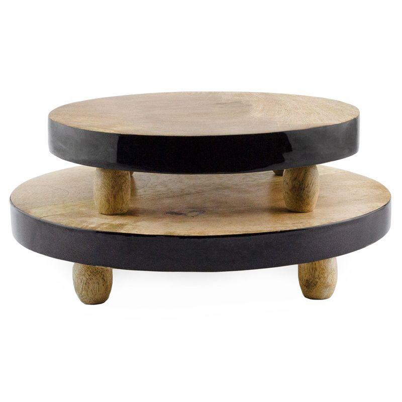 Rustic Mango Wood and Black Enamel Round Risers Set