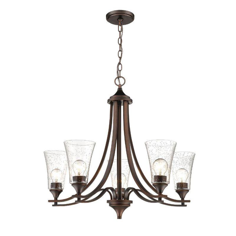 Natalie Rubbed Bronze 5-Light Chandelier with Glass Shades