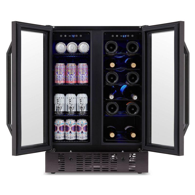 Newair 24" Wine and Beverage Refrigerator and Cooler, 18 Bottle and 60 Can Capacity, Built-in Dual Zone Fridge in Black Stainless Steel