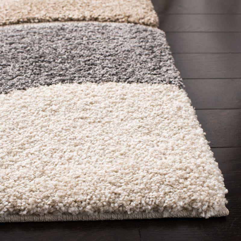 Ivory and Grey Shag Runner Rug with Wave Pattern