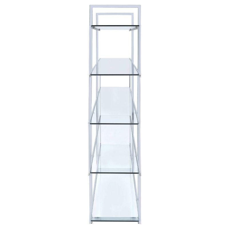 63" Contemporary 5 Shelf Zig Zag Bookcase with Glass Shelves Chrome - Coaster