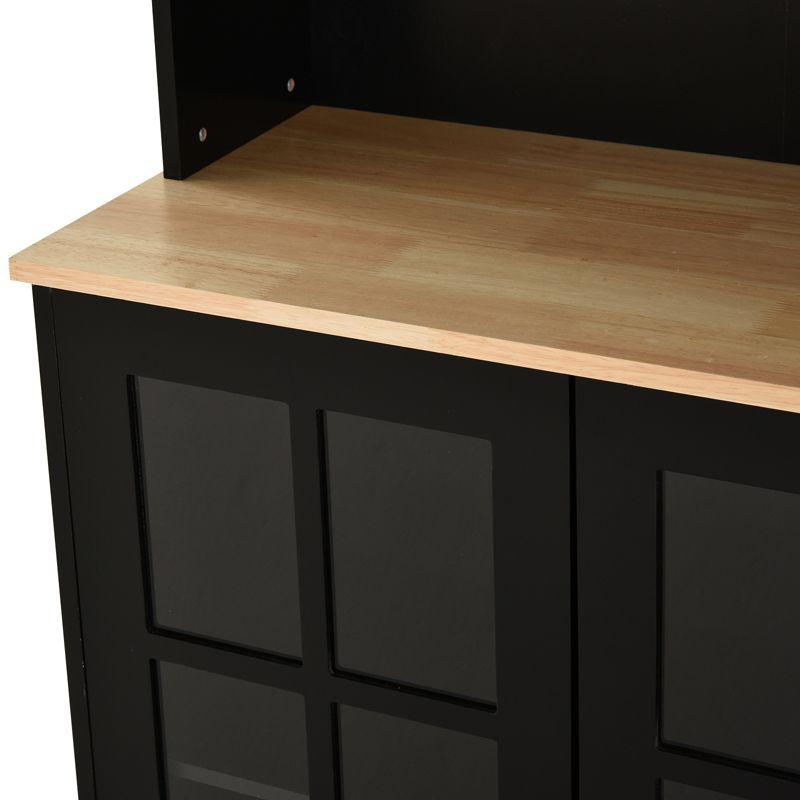 HOMCOM Kitchen Buffet with Hutch, Storage Pantry with 3 Cabinets, 2 Open Shelves and Large Countertop, Black