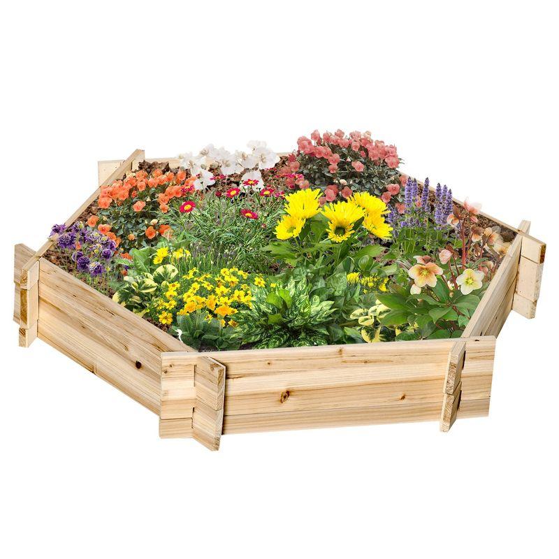 Natural Wood Hexagon Raised Garden Bed Planter for Outdoor Plants