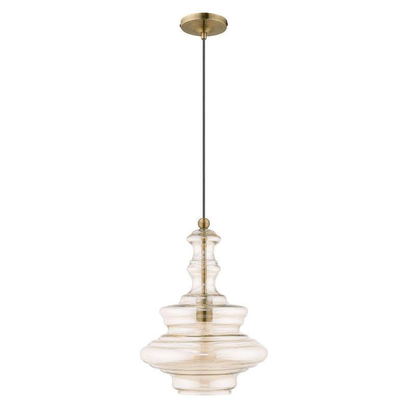 Livex Lighting Art Glass 1 - Light Pendant in  Antique Brass