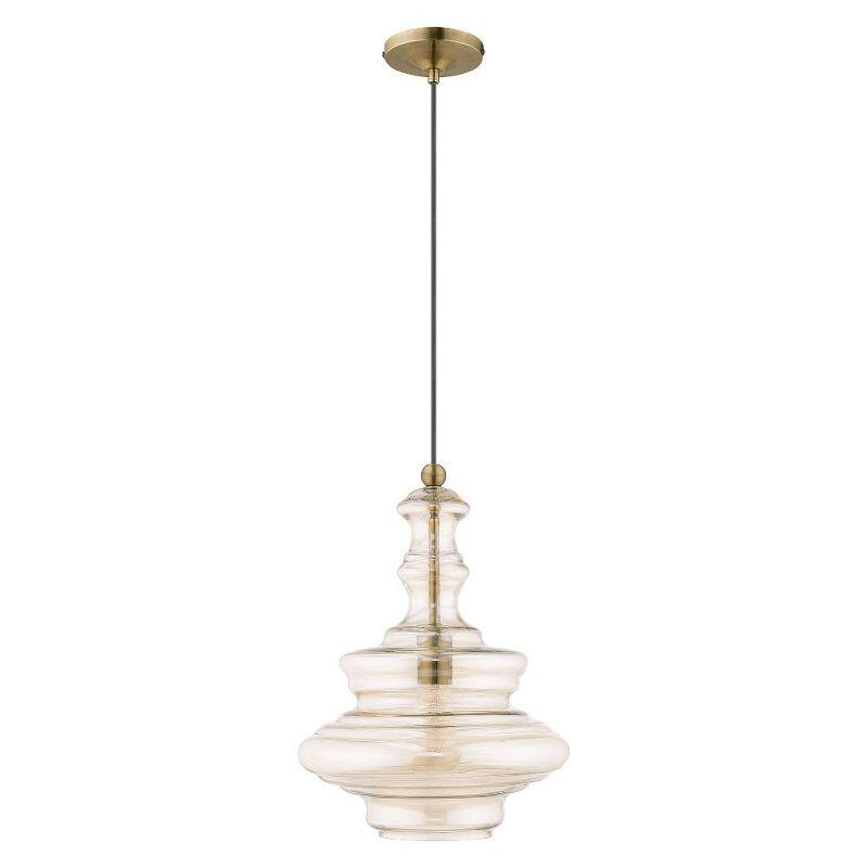 Livex Lighting Art Glass 1 - Light Pendant in  Antique Brass