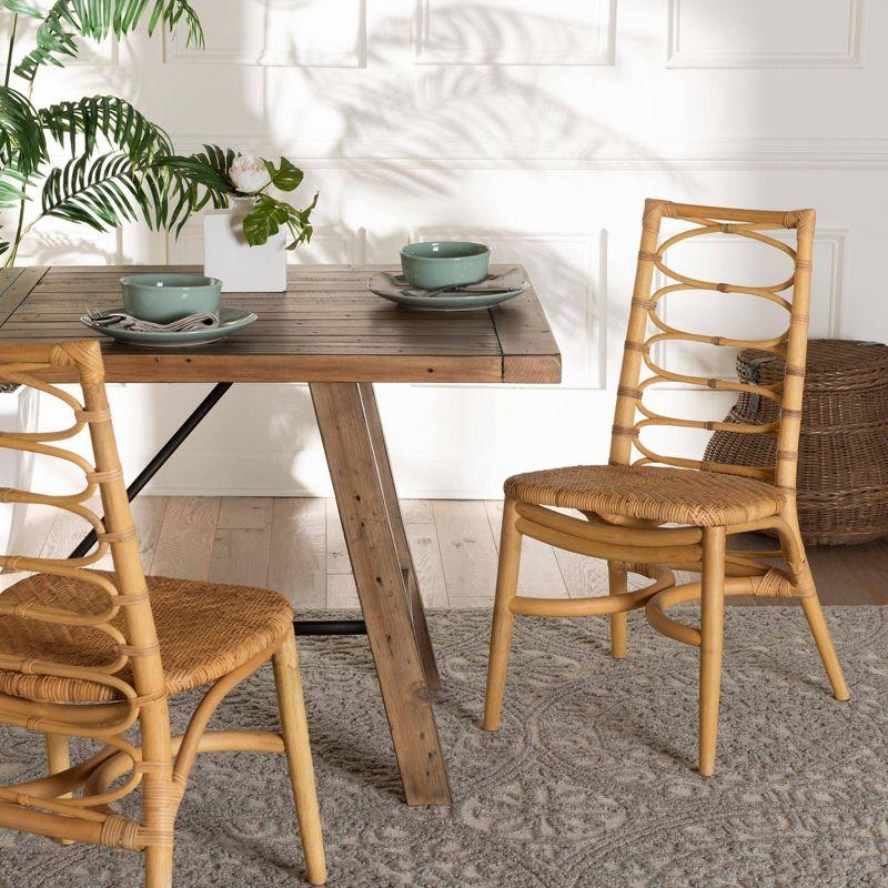 bali & pari Lisbon Natural Rattan Dining Chair Natural Brown: Armless, Spot Clean, No Assembly Required