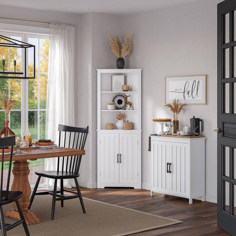 White MDF Storage Cabinet with Adjustable Shelves and Black Handles