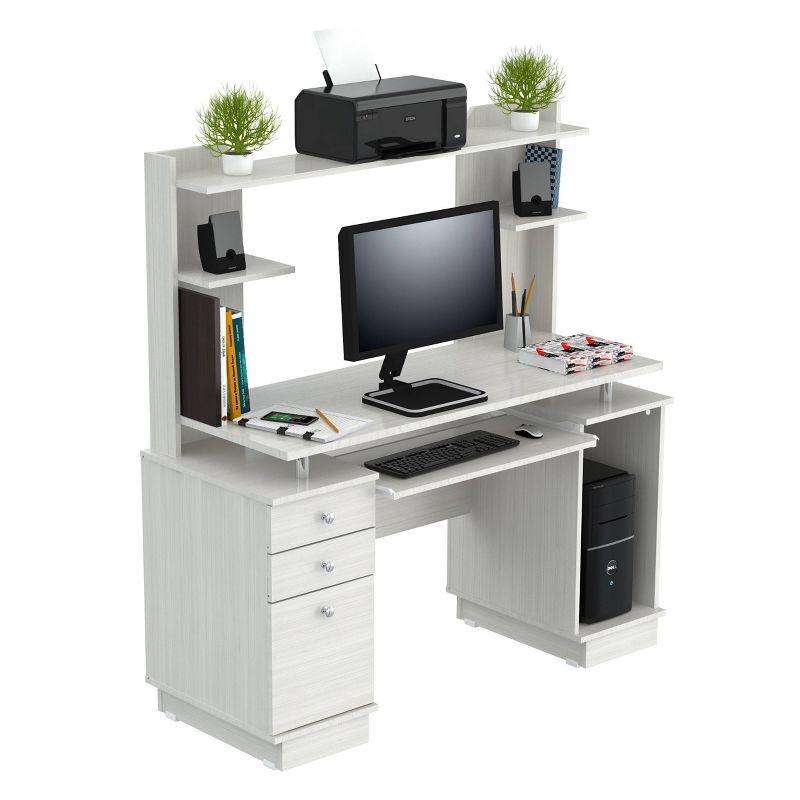 Computer Work Center with Hutch Washed Oak - Inval: Melamine, Keyboard Shelf, CPU Storage