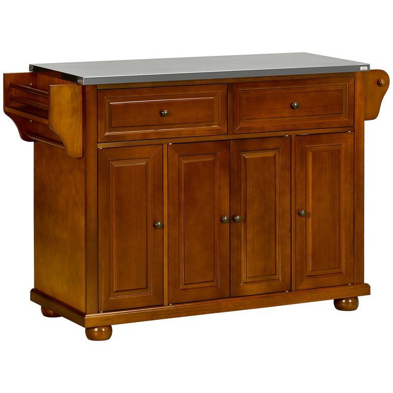 Brown Triple-Cabinet Double-Drawer Kitchen Island with Stainless Steel Top